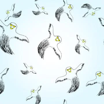Seamless pattern with ghost, doodle cartoon character. Stock Illustration