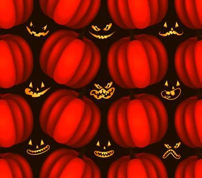Seamless pattern with ghost faces and pumpkins Stock Illustration