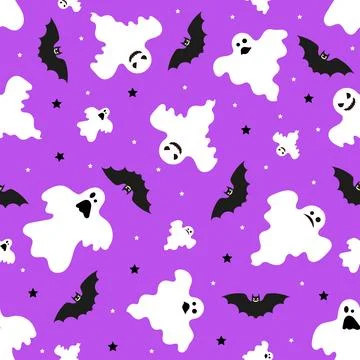 Seamless pattern with ghosts and bats. Vector. Stock Illustration