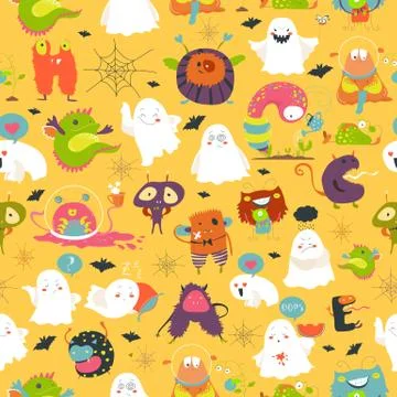 Seamless pattern ghosts and monsters halloween Stock Illustration