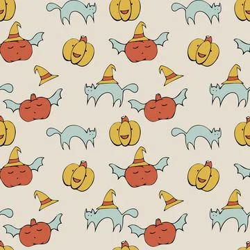 Seamless Pattern Ghosts And Monsters Halloween elements Illustrazione stock