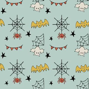 Seamless Pattern Ghosts And Monsters Halloween elements Illustrazione stock