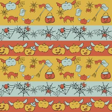 Seamless Pattern Ghosts And Monsters Halloween elements Stock Illustration