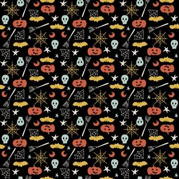 Seamless Pattern Ghosts And Monsters Halloween elements Illustrazione stock