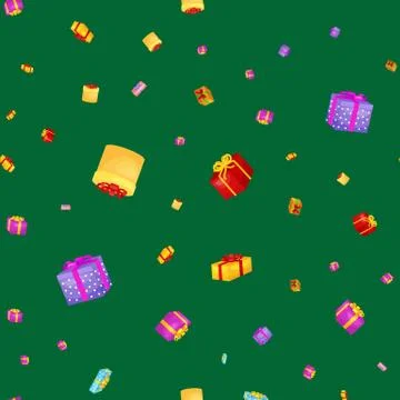 Seamless pattern gift box for holiday presents with ribbons and bows, chris.. Stock Illustration