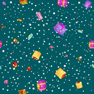 Seamless pattern gift box for holiday presents with ribbons and bows, chris.. Stock Illustration