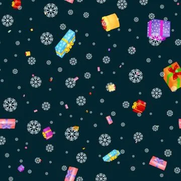 Seamless pattern gift box for holiday presents with ribbons and bows, chris.. Stock Illustration