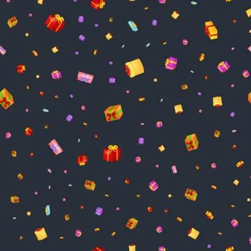 Seamless pattern gift box for holiday presents with ribbons and bows, chris.. Stock Illustration