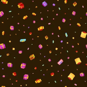 Seamless pattern gift box for holiday presents with ribbons and bows, chris.. Stock Illustration