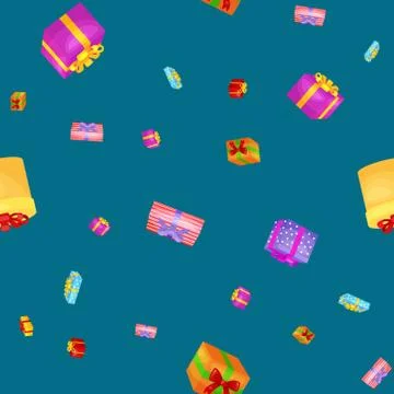 Seamless pattern gift box for holiday presents with ribbons and bows, chris.. Stock Illustration