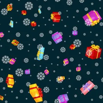 Seamless pattern gift box for holiday presents with ribbons and bows, chris.. Stock Illustration