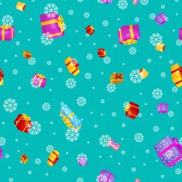 Seamless pattern gift box for holiday presents with ribbons and bows, chris.. Stock Illustration