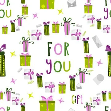 Seamless pattern gift box Illustrations. Simple cute style. Universal colors. イラスト素材