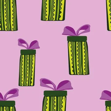 Seamless pattern gift box Illustrations. Simple cute style. Universal colors. Stock Illustration