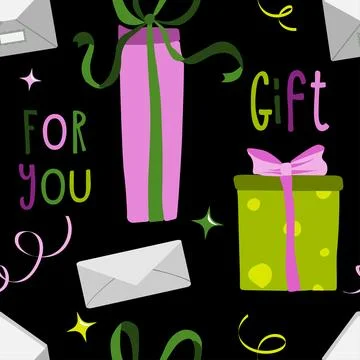 Seamless pattern gift box Illustrations. Simple cute style. Universal colors. イラスト素材