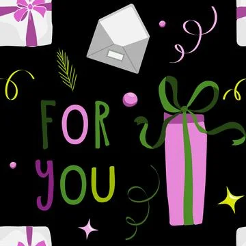 Seamless pattern gift box Illustrations. Simple cute style. Universal colors. Illustrazione stock