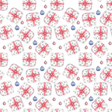 Seamless pattern of gift box with red ribbon bow Background with a pattern of Stock Illustration
