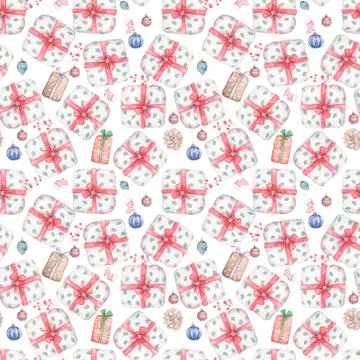 Seamless pattern of gift box with red ribbon bow Background with a pattern of 스톡 일러스트