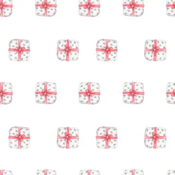 Seamless pattern of gift box with red ribbon bow Background with a pattern of Illustrazione stock