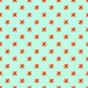 Seamless Pattern of Gift Box Shaped Butter Cookies on Cyan Background Illustrazione stock