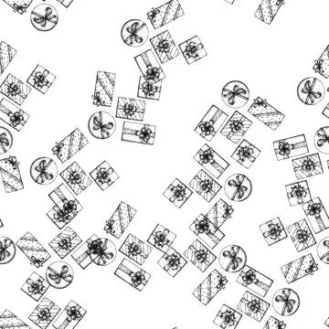 Seamless pattern gift box top view set sketch hand drawn Stock Illustration