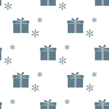 Seamless pattern with gift boxes and snowflakes. Stock Illustration