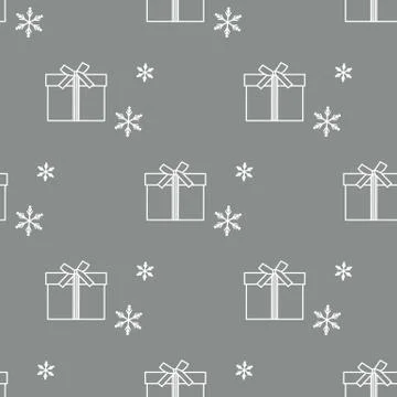 Seamless pattern with gift boxes and snowflakes. Stock Illustration