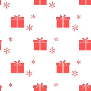 Seamless pattern with gift boxes and snowflakes. Stock Illustration
