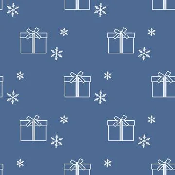 Seamless pattern with gift boxes and snowflakes. Stock Illustration