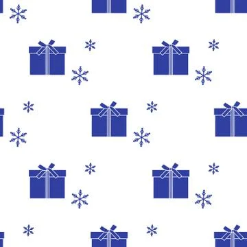 Seamless pattern with gift boxes and snowflakes. Stock Illustration