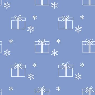 Seamless pattern with gift boxes and snowflakes. Stock Illustration
