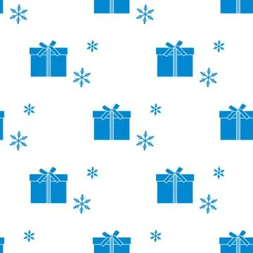 Seamless pattern with gift boxes and snowflakes. Stock Illustration