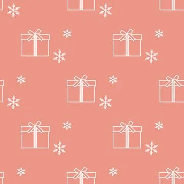 Seamless pattern with gift boxes and snowflakes. Stock Illustration