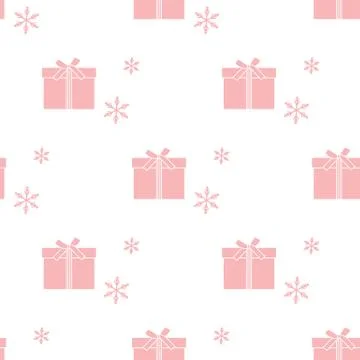 Seamless pattern with gift boxes and snowflakes. Stock Illustration