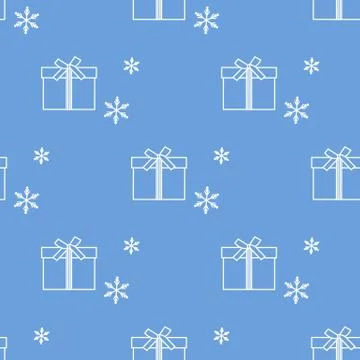 Seamless pattern with gift boxes and snowflakes. Stock Illustration