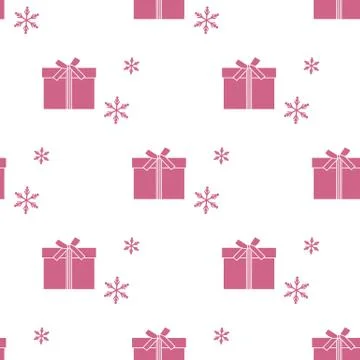 Seamless pattern with gift boxes and snowflakes. Stock Illustration