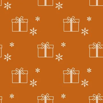 Seamless pattern with gift boxes and snowflakes. Stock Illustration