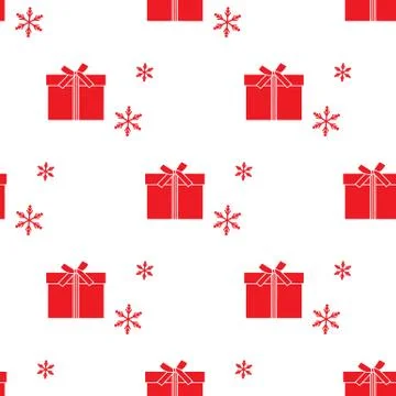 Seamless pattern with gift boxes and snowflakes. Stock Illustration