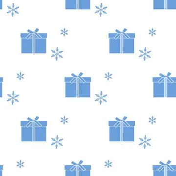 Seamless pattern with gift boxes and snowflakes. Stock Illustration