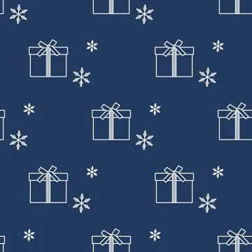 Seamless pattern with gift boxes and snowflakes. Stock Illustration