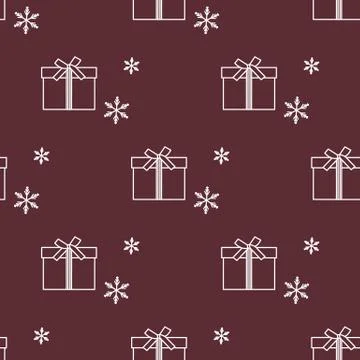 Seamless pattern with gift boxes and snowflakes. Stock Illustration