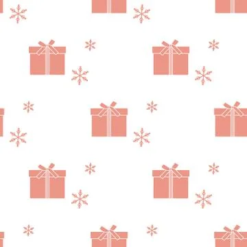 Seamless pattern with gift boxes and snowflakes. Stock Illustration