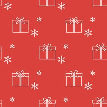 Seamless pattern with gift boxes and snowflakes. Stock Illustration
