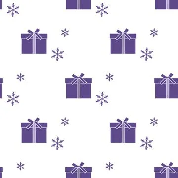 Seamless pattern with gift boxes and snowflakes. Stock Illustration