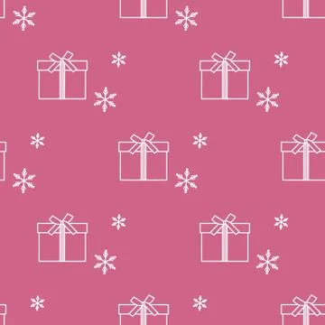Seamless pattern with gift boxes and snowflakes. Stock Illustration