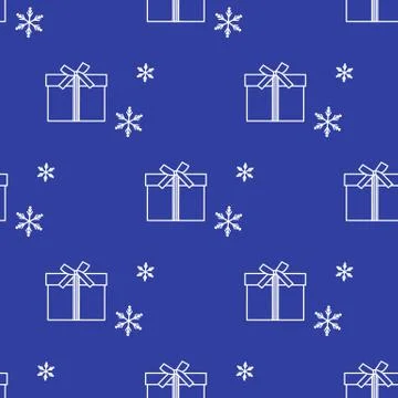 Seamless pattern with gift boxes and snowflakes. Stock Illustration