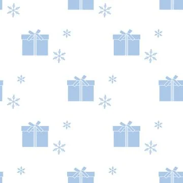 Seamless pattern with gift boxes and snowflakes. Stock Illustration