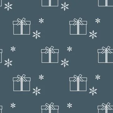 Seamless pattern with gift boxes and snowflakes. Stock Illustration