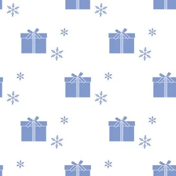 Seamless pattern with gift boxes and snowflakes. Stock Illustration