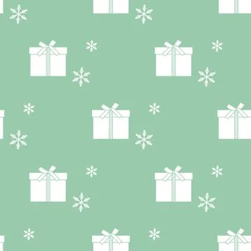 Seamless pattern with gift boxes and snowflakes. Stock Illustration